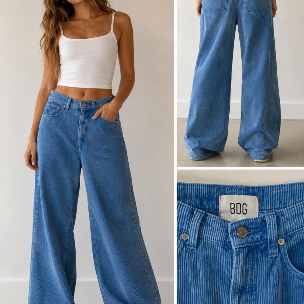 BDG Urban Outfitters Blue Corduroy High & Wide Flared Pants Retro 70s Y2K 28